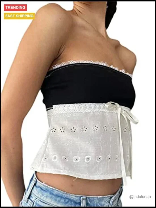 Polyester Tube Top, Strapless Crop, Y2K Retro Style - Picture 2 of 4